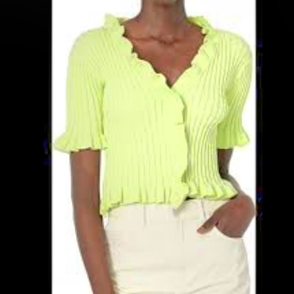 BCBGeneration Lime Green Ribbed Knit Button Up Sweater - Picture 1 of 6